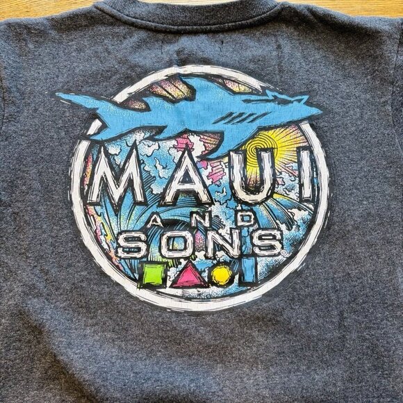 Maui And Sons Crewneck Sweatshirt Mens Small Grey Surf Shark Graphic Long Sleeve - Picture 10 of 12